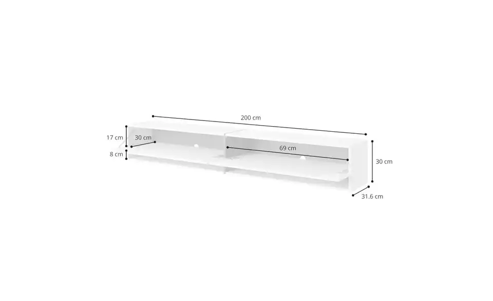Selsey TV-Lowboard, Bemaßung