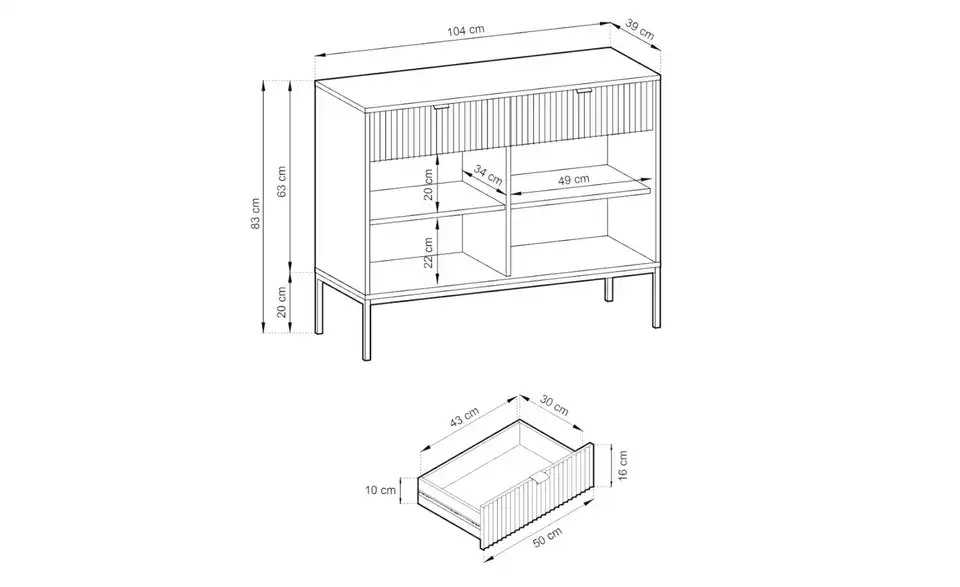 Selsey Sideboard, Bemaßung