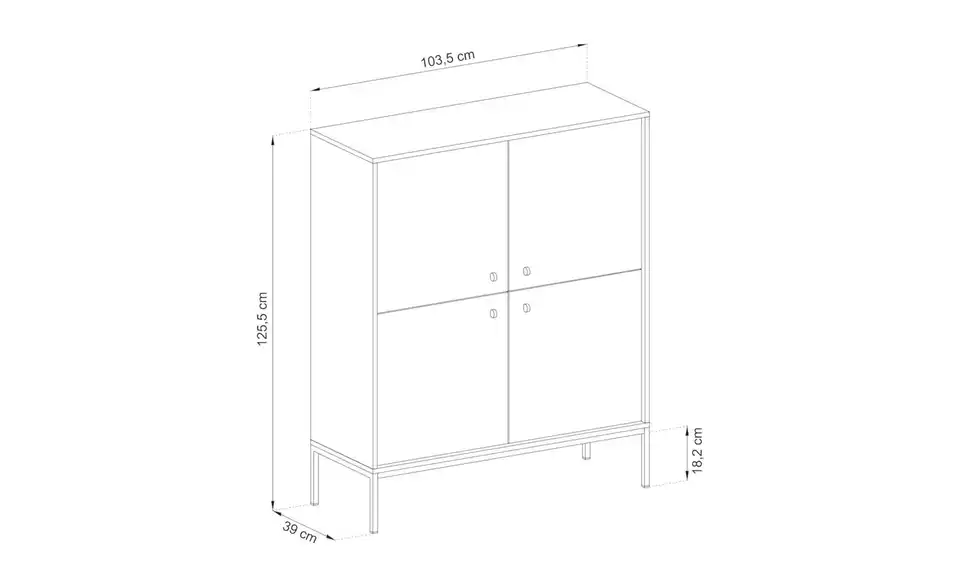 Selsey Highboard, Bemaßung