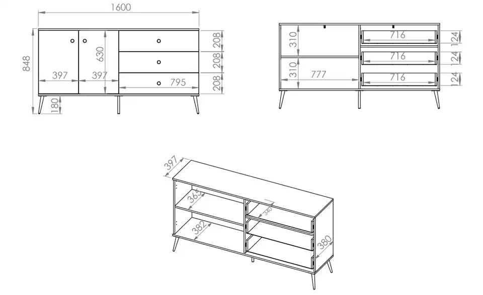Selsey Sideboard, Bemaßung