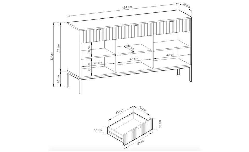 Selsey Sideboard, Bemaßung