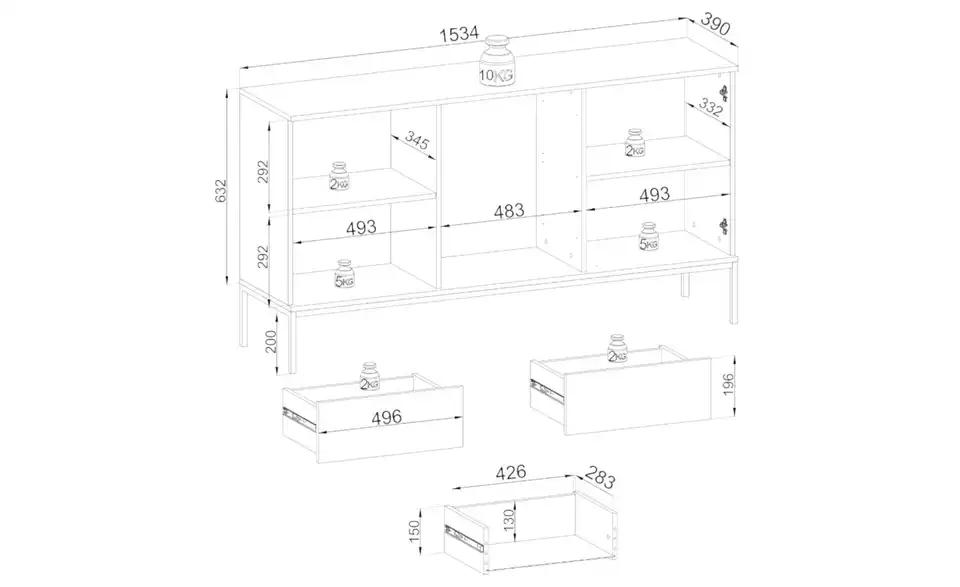 Selsey Sideboard, Bemaßung