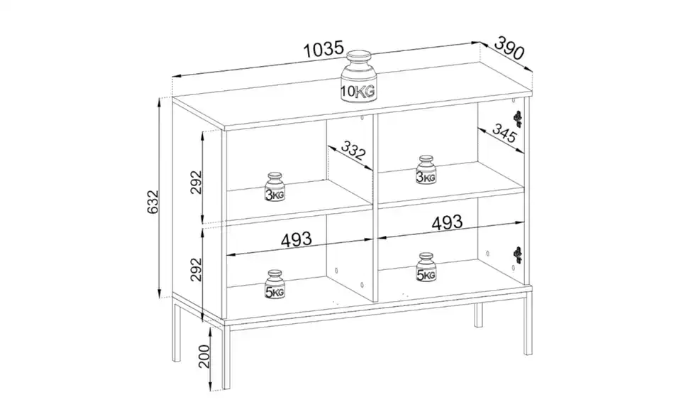 Selsey Sideboard, Bemaßung