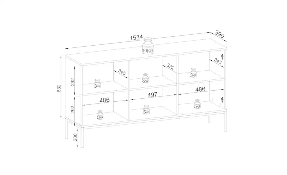 Selsey Sideboard, Bemaßung