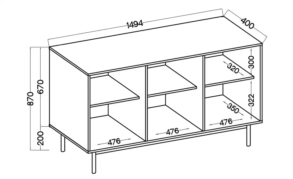 Selsey Sideboard, Bemaßung