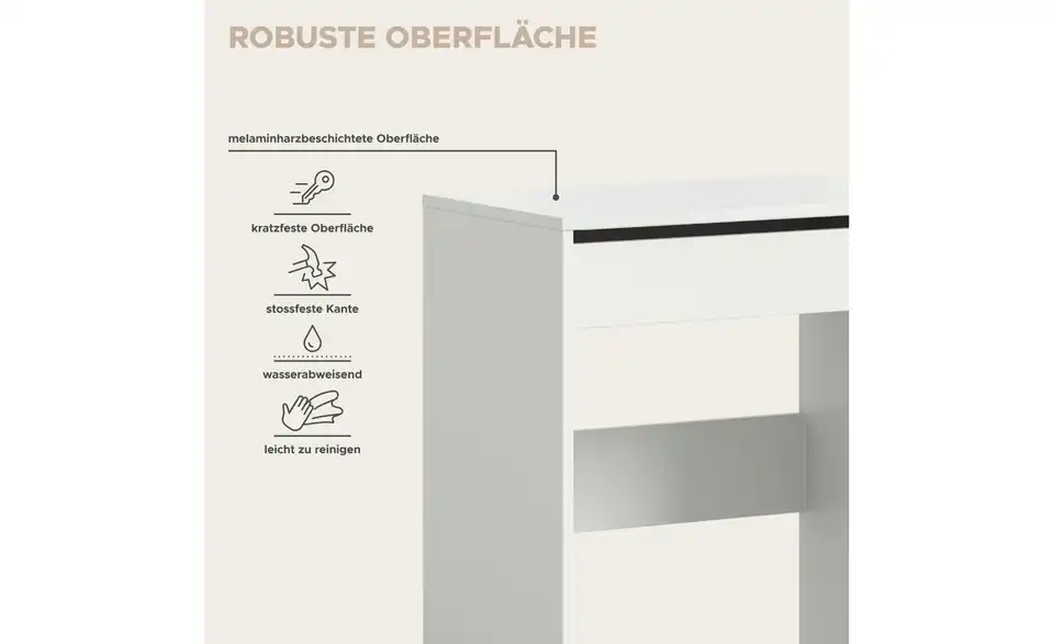 Schminktisch, Bild mit Text