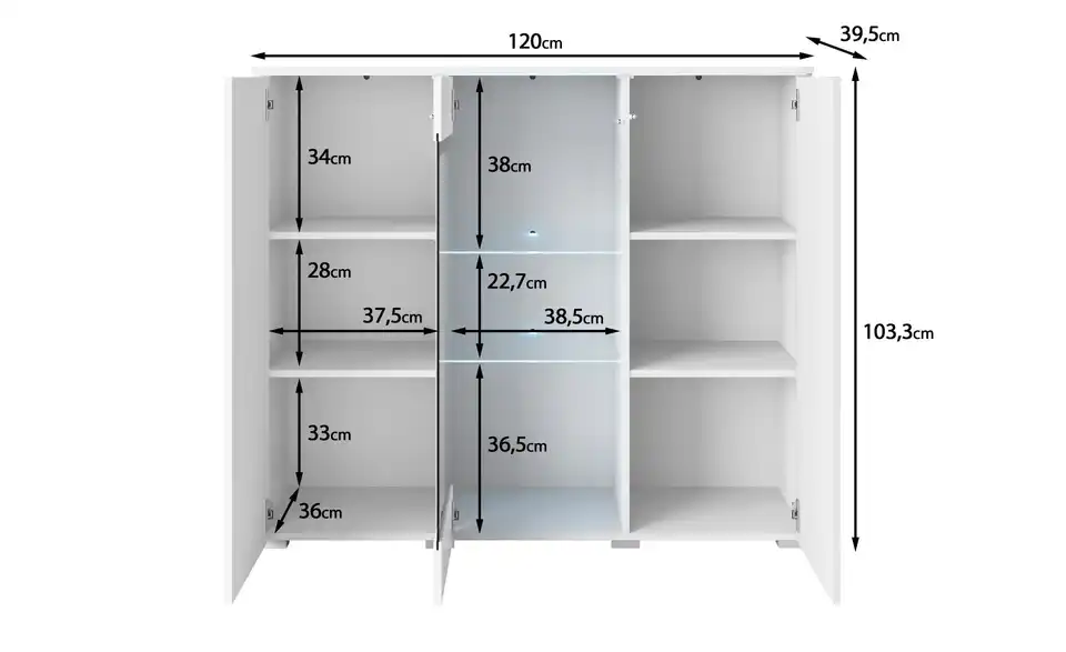 Highboard Vera, Bemaßung