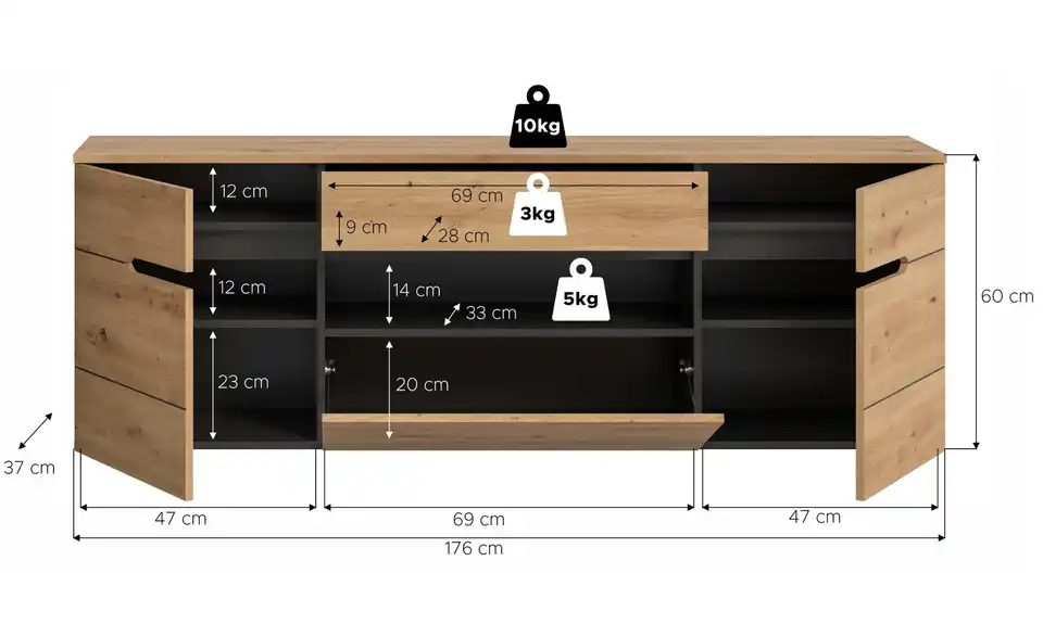 Garderobenschrank Canu, Bemaßung
