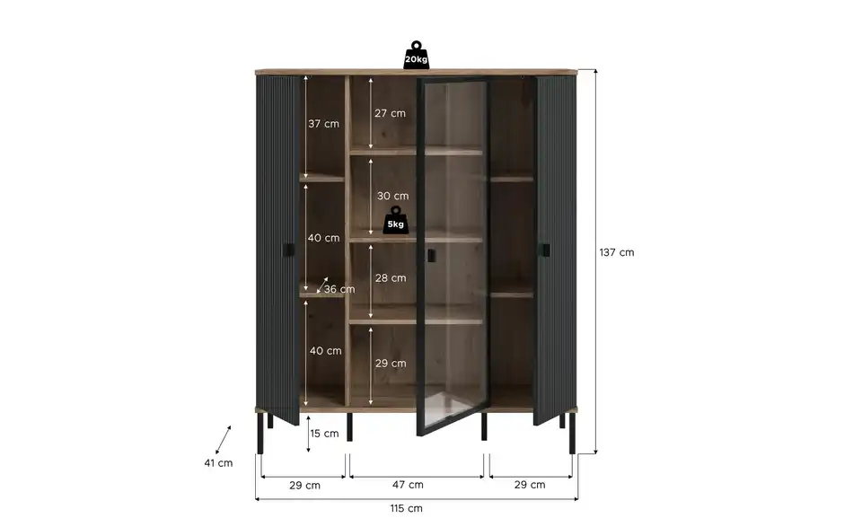 Highboard Chester, Bemaßung