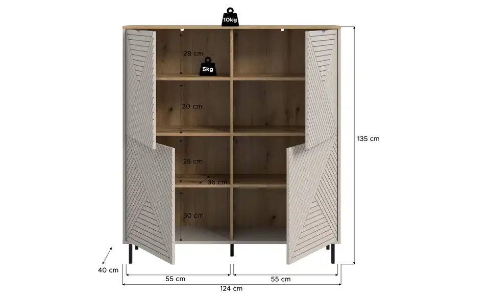 Highboard Casper, Bemaßung