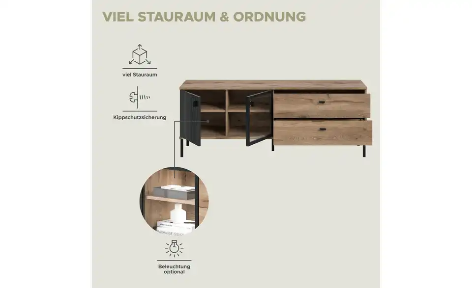Lowboard, Bild mit Text