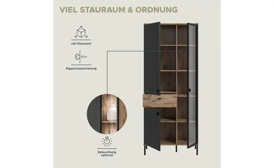 Stauraumvitrine Chester, Bild mit Text