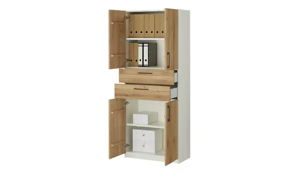 Aktenschrank SOLIDLine mit Massivholzfront, geöffnet