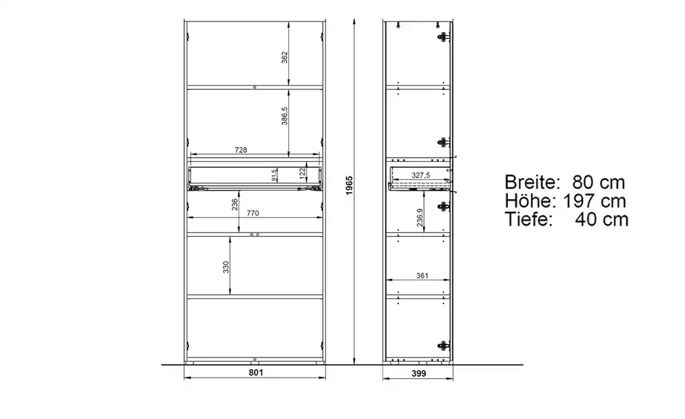 Aktenschrank Arlau, Bemaßung