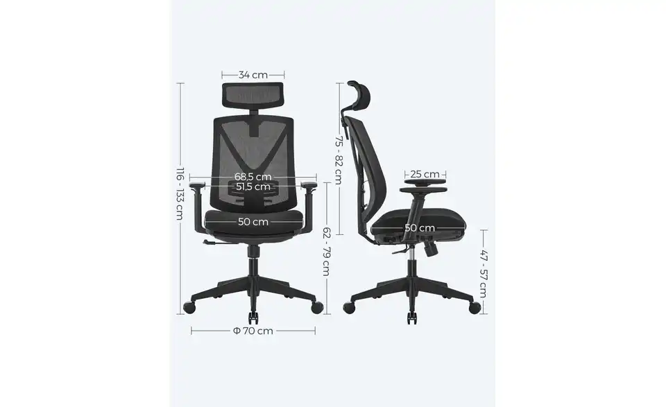 Bürostuhl, Bemaßung