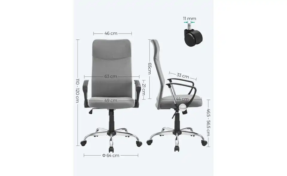 Bürostuhl, Bemaßung