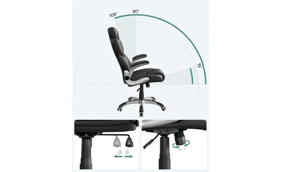 Bürostuhl, Bild mit Text