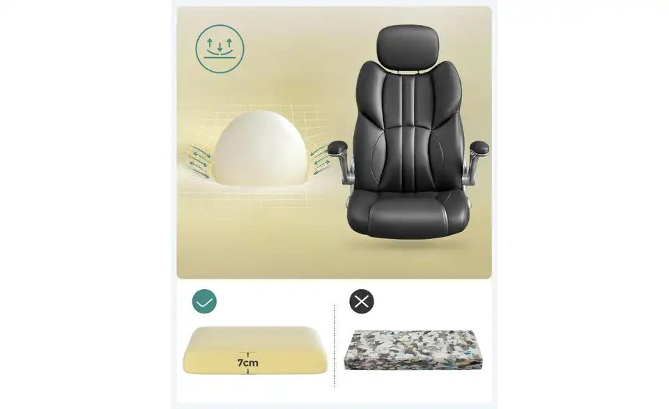 Bürostuhl, Bild mit Text