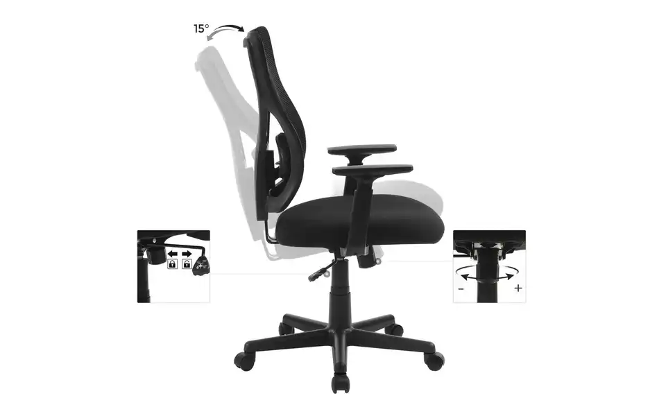 Bürostuhl, Bild mit Text