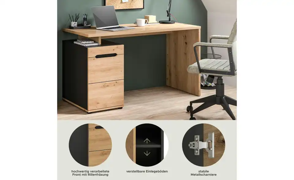 Schreibtisch, Bild mit Text