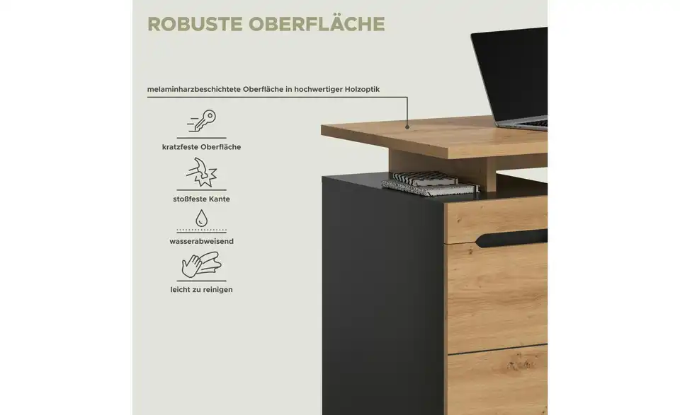 Schreibtisch, Bild mit Text