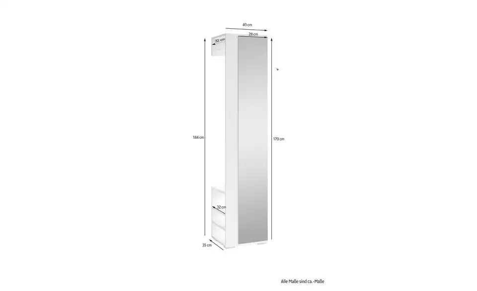 by Living Kompaktgarderobe Ben, Bemaßung