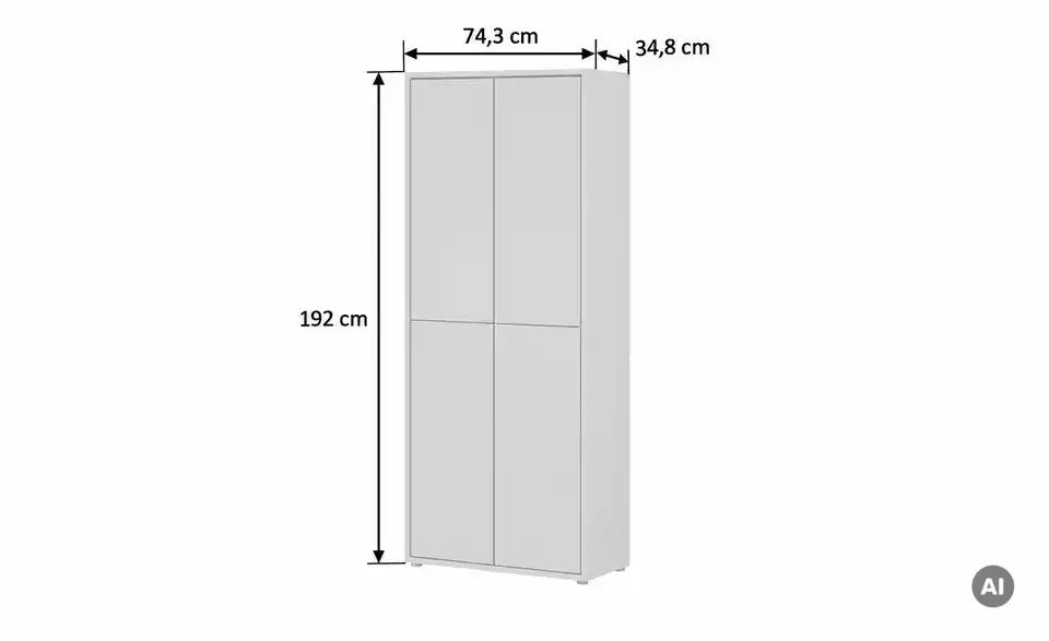 Mehrzweckschrank Bergamo, Bemaßung