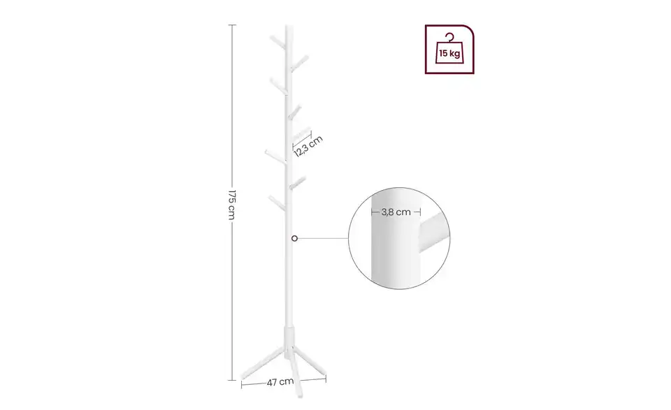 Garderobenständer Andi, Bemaßung