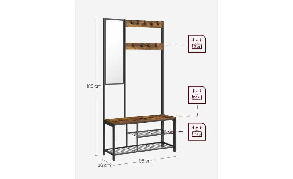 Kompaktgarderobe Dacey, Bemaßung