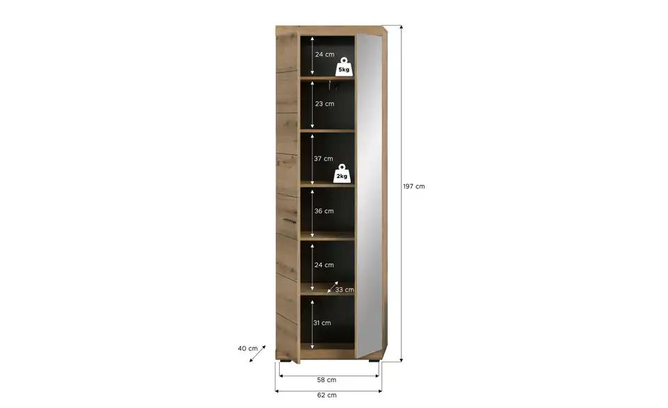 Garderobenschrank Scout, Bemaßung