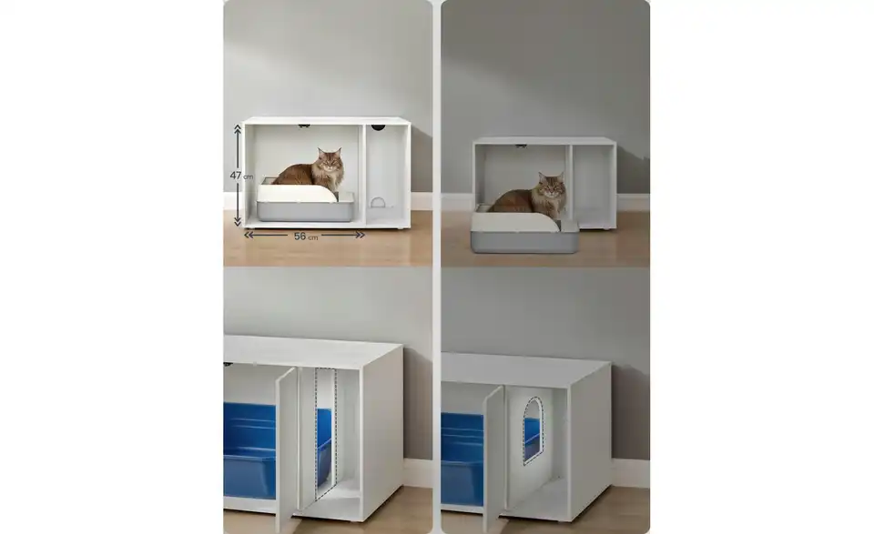 Katzen-Klo Schrank, Bild mit Text