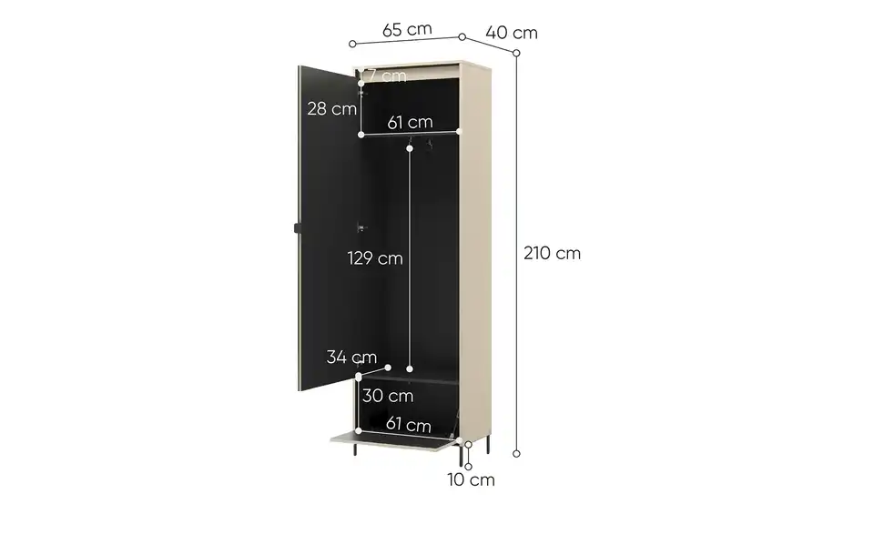 Garderobenschrank Torbole, Bemaßung