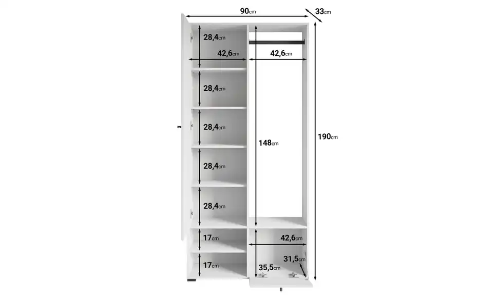 Garderobe Dingo, Bemaßung
