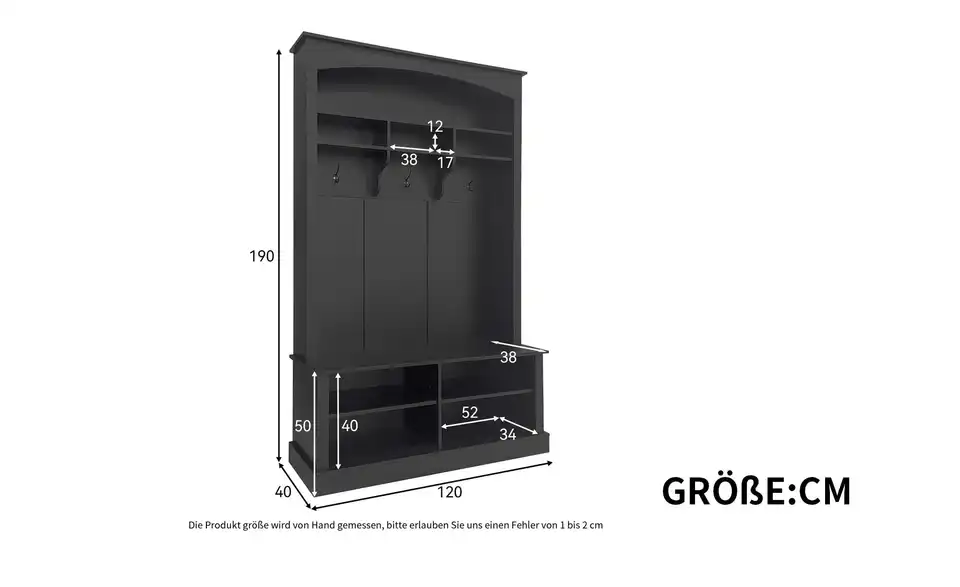 Kompaktgarderobe Rylath, Bemaßung