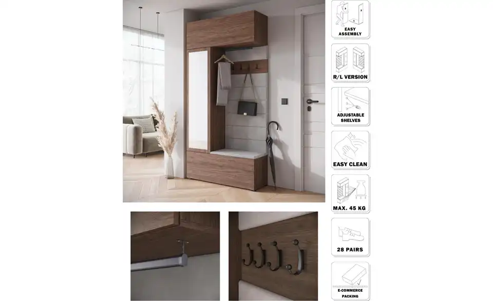 Garderobe, Bild mit Text