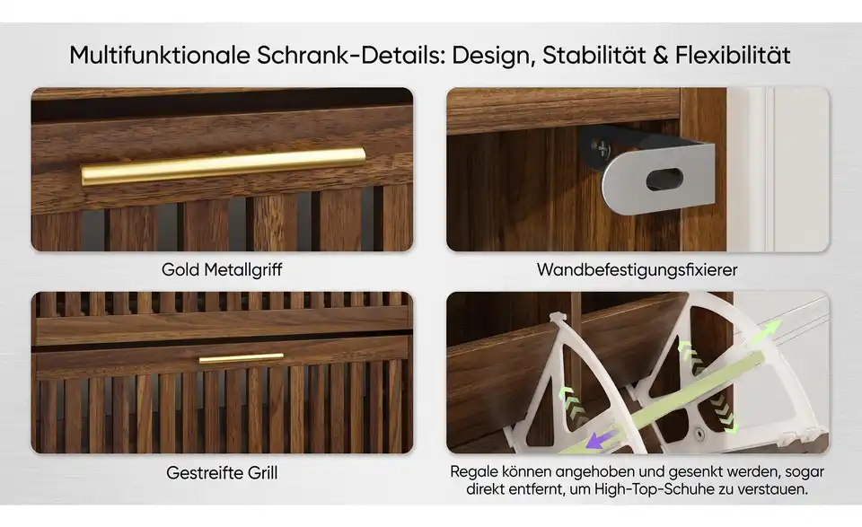 Schuhschrank, Bild mit Text