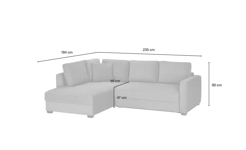 bobb Ecksofa mit Boxspringpolsterung Lisa de Luxe, Bemaßung