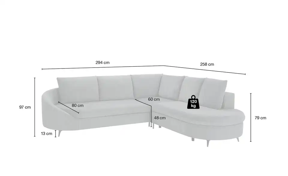 smart Ecksofa Felicia, Bemaßung