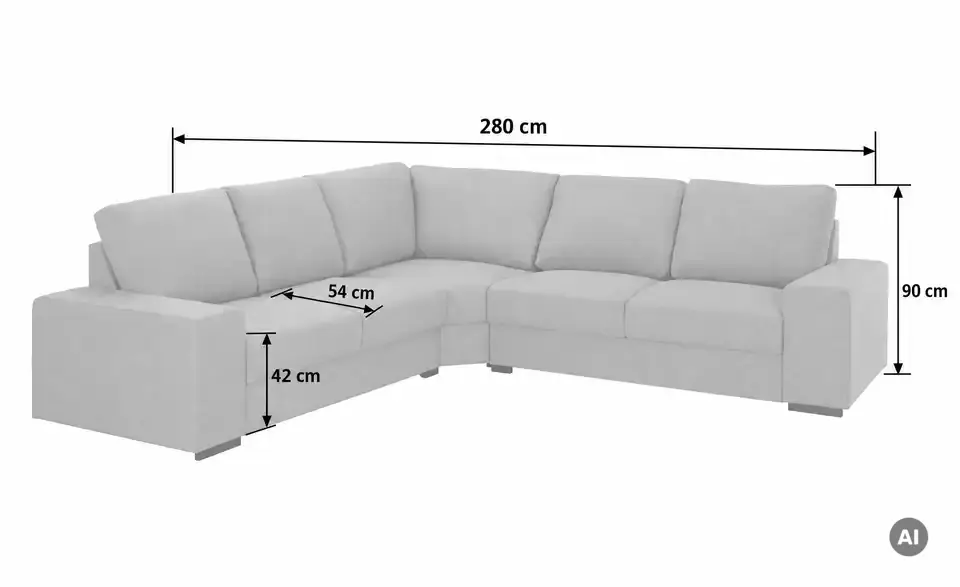 Ecksofa Renée, Bemaßung