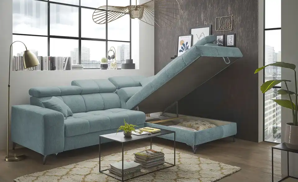 Ecksofa Sydney inklusive Stauraum, in Wohnsituation