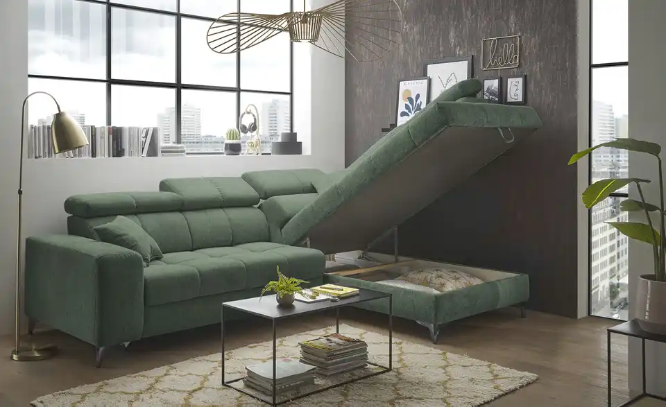 Ecksofa Sydney inklusive Stauraum, in Wohnsituation