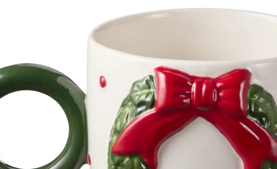 HOME STORY Tasse mit Weihnachtskranz, Frontansicht