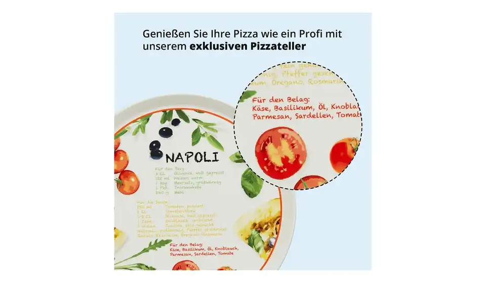 Peill+Putzler Pizzateller, Bild mit Text