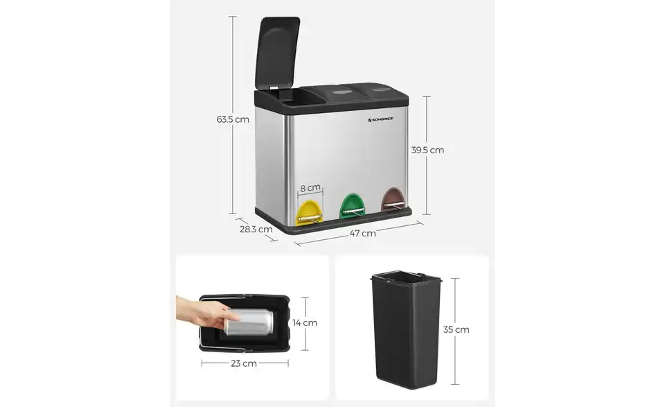 Mülleimer, Bemaßung