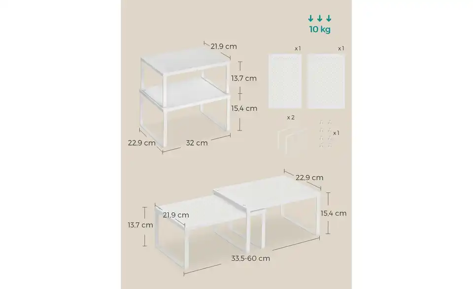 Küchenregal 2er-Set, Bemaßung