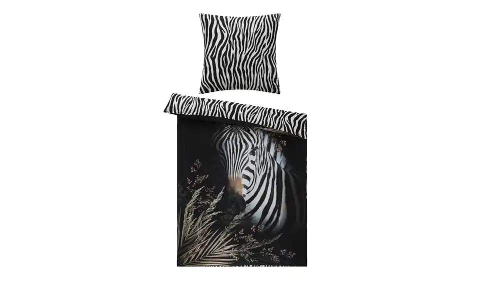 indigo Mako-Satin Wende-Bettwäsche Zebra Love, Rückansicht