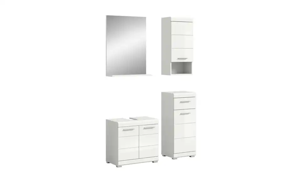 Badmöbel-Set SCHLOONSEE, 4 teilig, bestehend aus: Waschbeckenunterschrank, Spiegel, Unterschrank, Hängeschrank Schloonsee, Perspektive