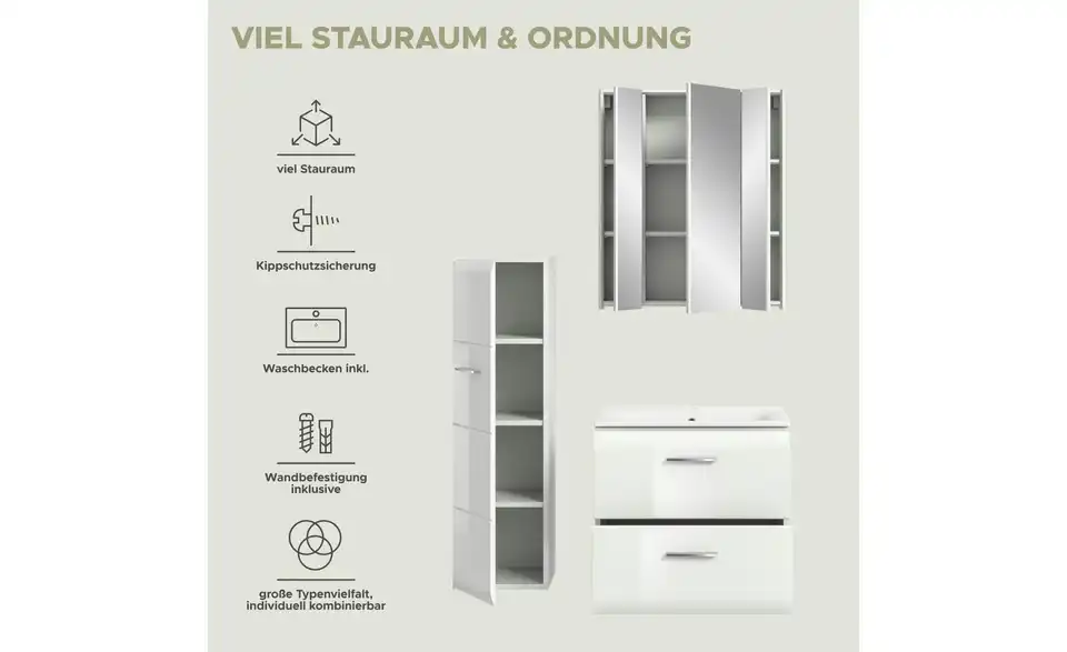 Badkombination, Bild mit Text