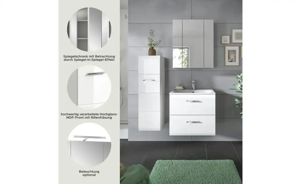 Badkombination, Bild mit Text