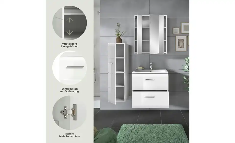 Badkombination, Bild mit Text